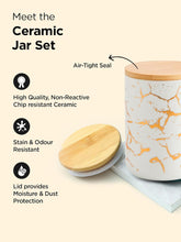 Kuber Industries 800ml Ceramic Jar for Kitchen Storage | Air Tight Container Set with Bamboo Lid | Kitchen Container for Snacks, Tea, Sugar | Multipurpose Organizer | White (Pack of 2)